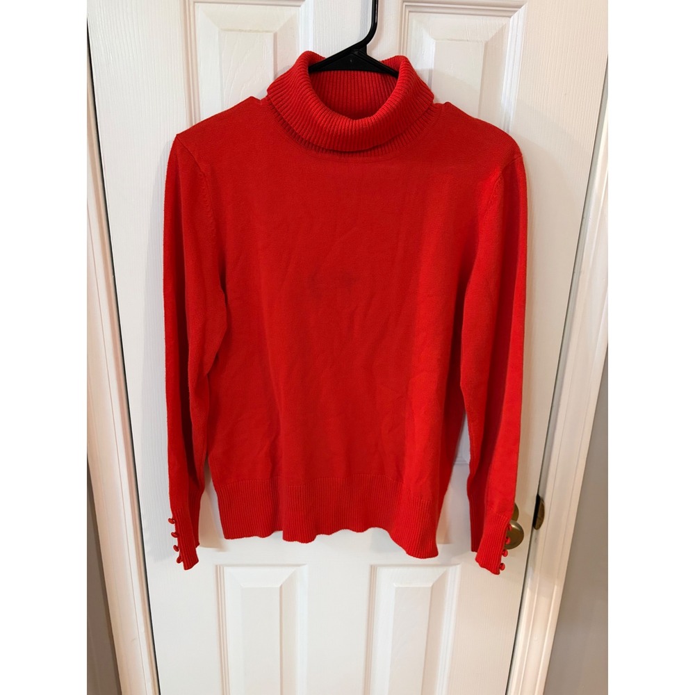 Spense Knits Turtleneck Sweater Women Large Red Button Cuff Long Sleeve